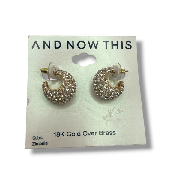 NEW And Now This 18K Gold Over Brass Small Pavé C-Hoop Earrings 0.85" - Picture 10 of 10